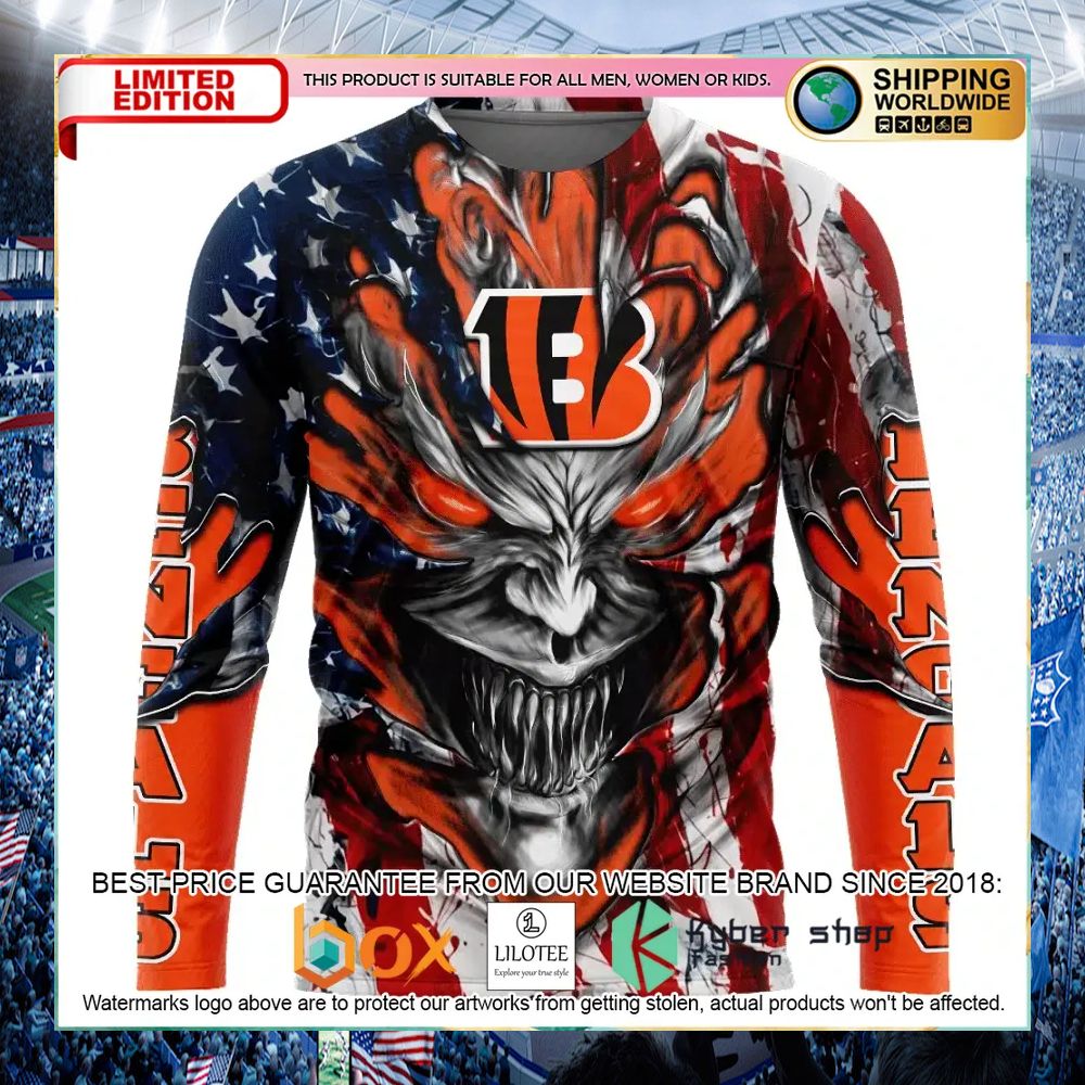 Cincinnati Bengals Demon Face US Flag Personalized Hoodie, Shirt - LIMITED EDITION 9 cincinnati bengals demon face us flag personalized hoodie shirt 3 25
