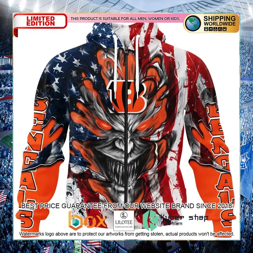 Cincinnati Bengals Demon Face US Flag Personalized Hoodie, Shirt - LIMITED EDITION 10 cincinnati bengals demon face us flag personalized hoodie shirt 4 59