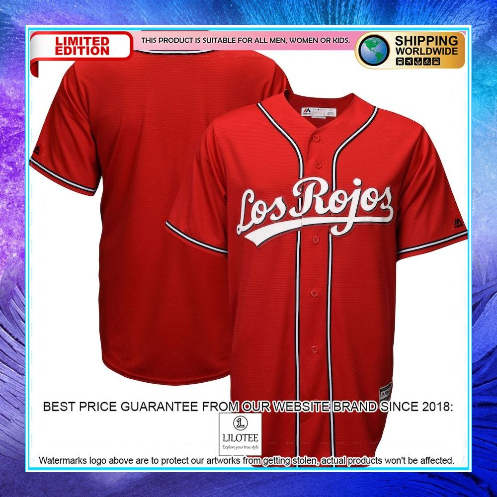 cincinnati reds majestic alternate los rojos cool base scarlet baseball jersey 1 938
