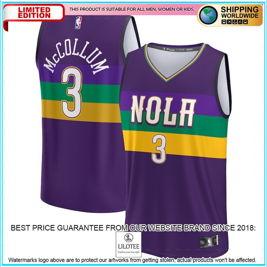 cj mccollum new orleans pelicans youth 2022 23 purple basketball jersey 1 124