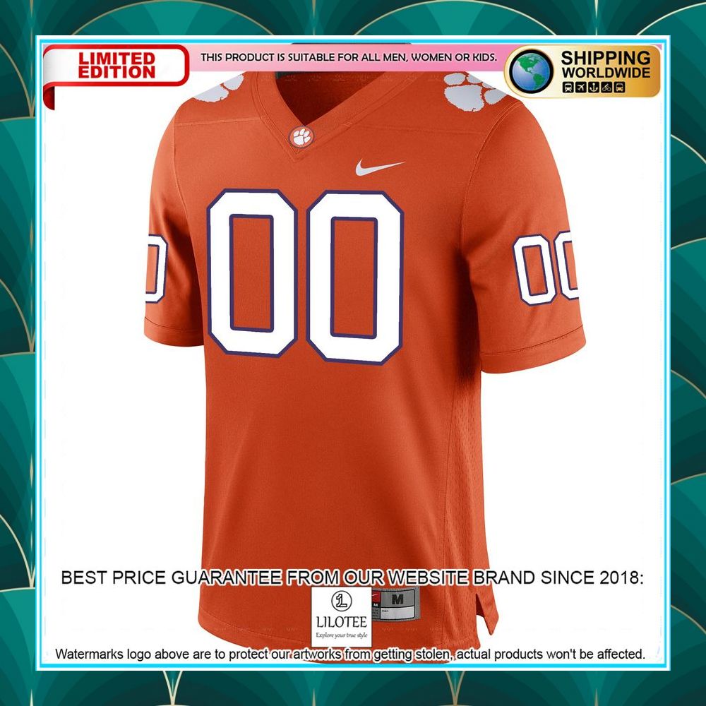 clemson tigers nike football custom orange football jersey 2 739