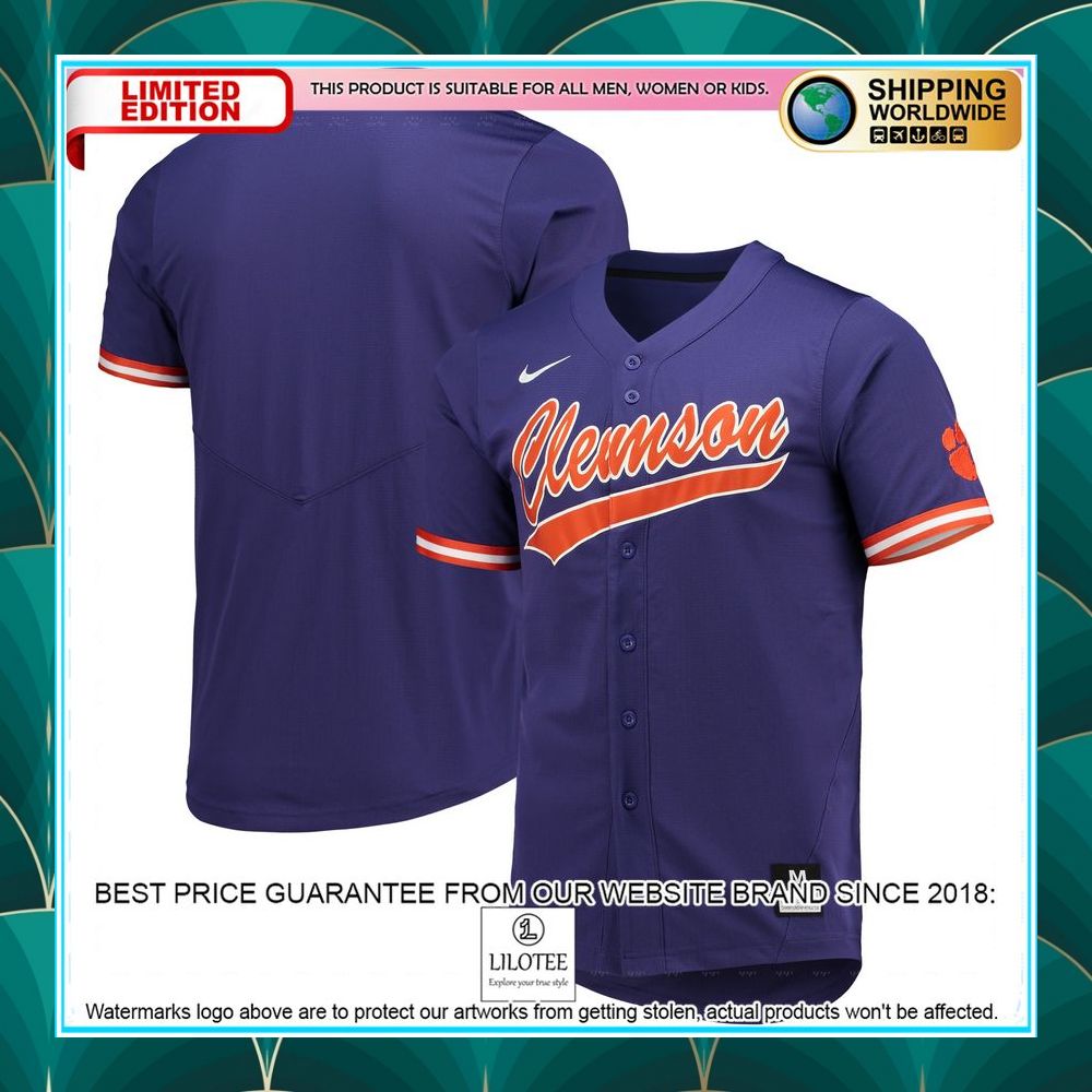 clemson tigers nike replica purple baseball jersey 1 138