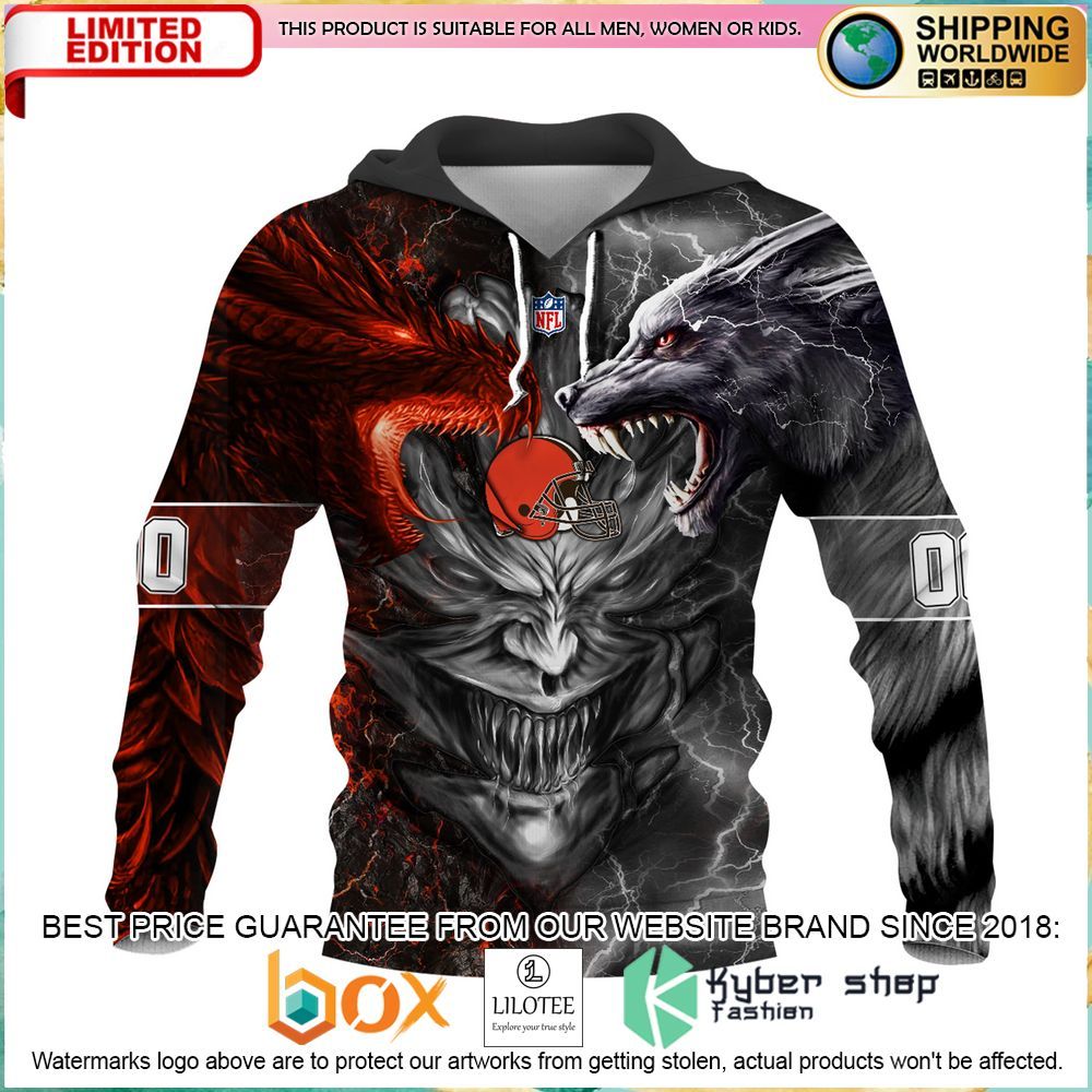 cleveland browns demon face dragon wolf personalized hoodie pant 1 836