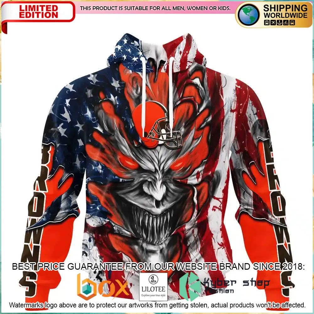 cleveland browns demon face us flag personalized hoodie shirt 1 884