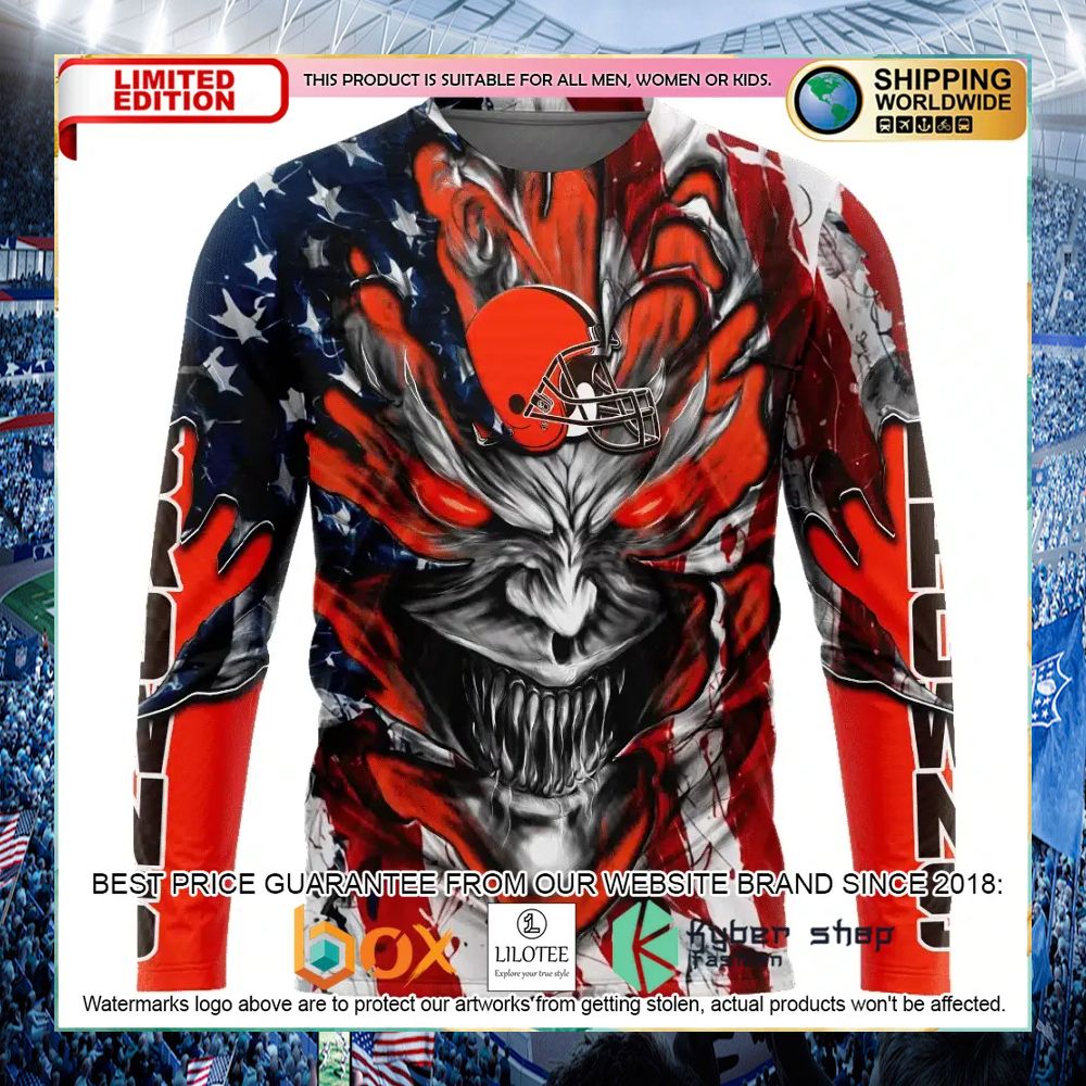 Cleveland Browns Demon Face US Flag Personalized Hoodie, Shirt - LIMITED EDITION 9 cleveland browns demon face us flag personalized hoodie shirt 3 76
