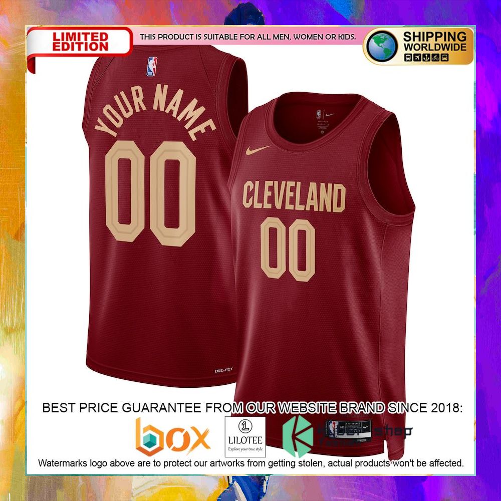 cleveland cavaliers 2022 23 custom wine basketball jersey 1 289
