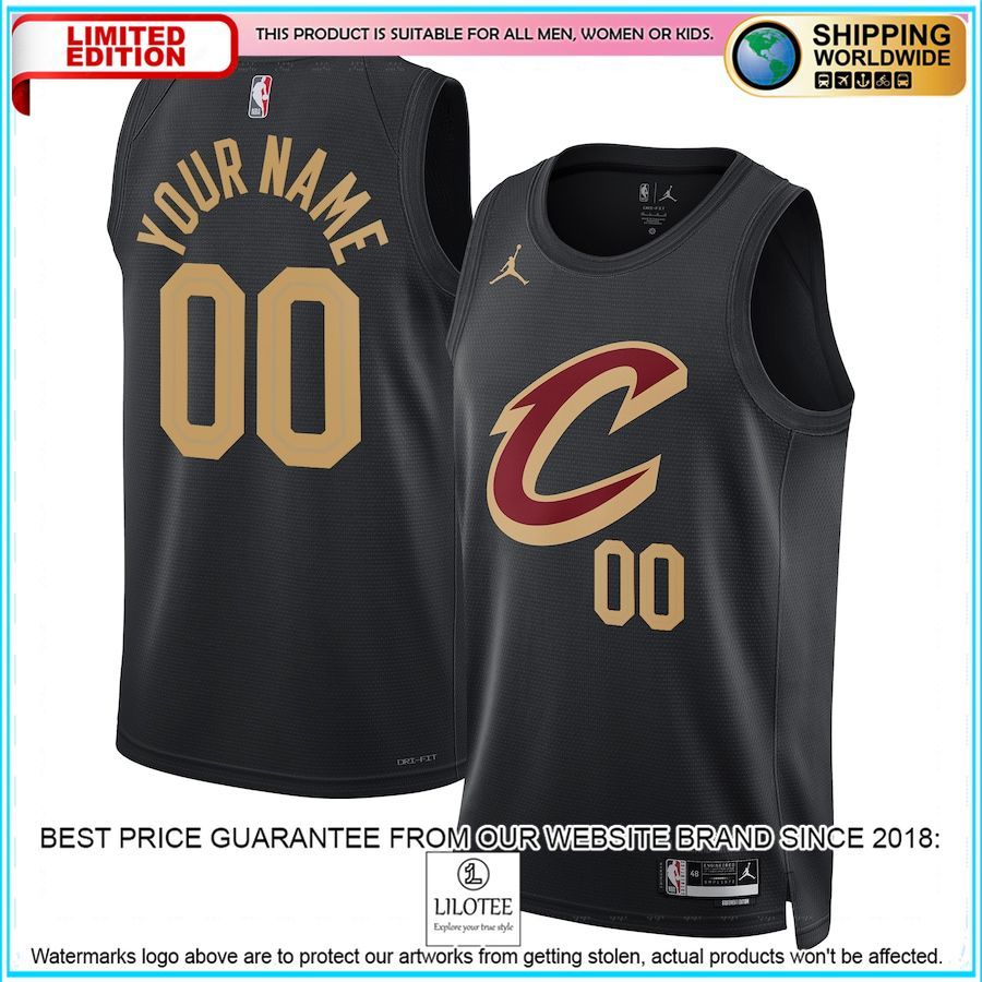 cleveland cavaliers jordan brand 2022 23 custom black basketball jersey 1 355