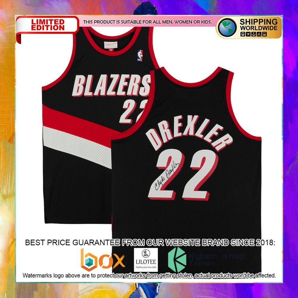 clyde drexler portland trail blazers black 1990 91 basketball jersey 1 364