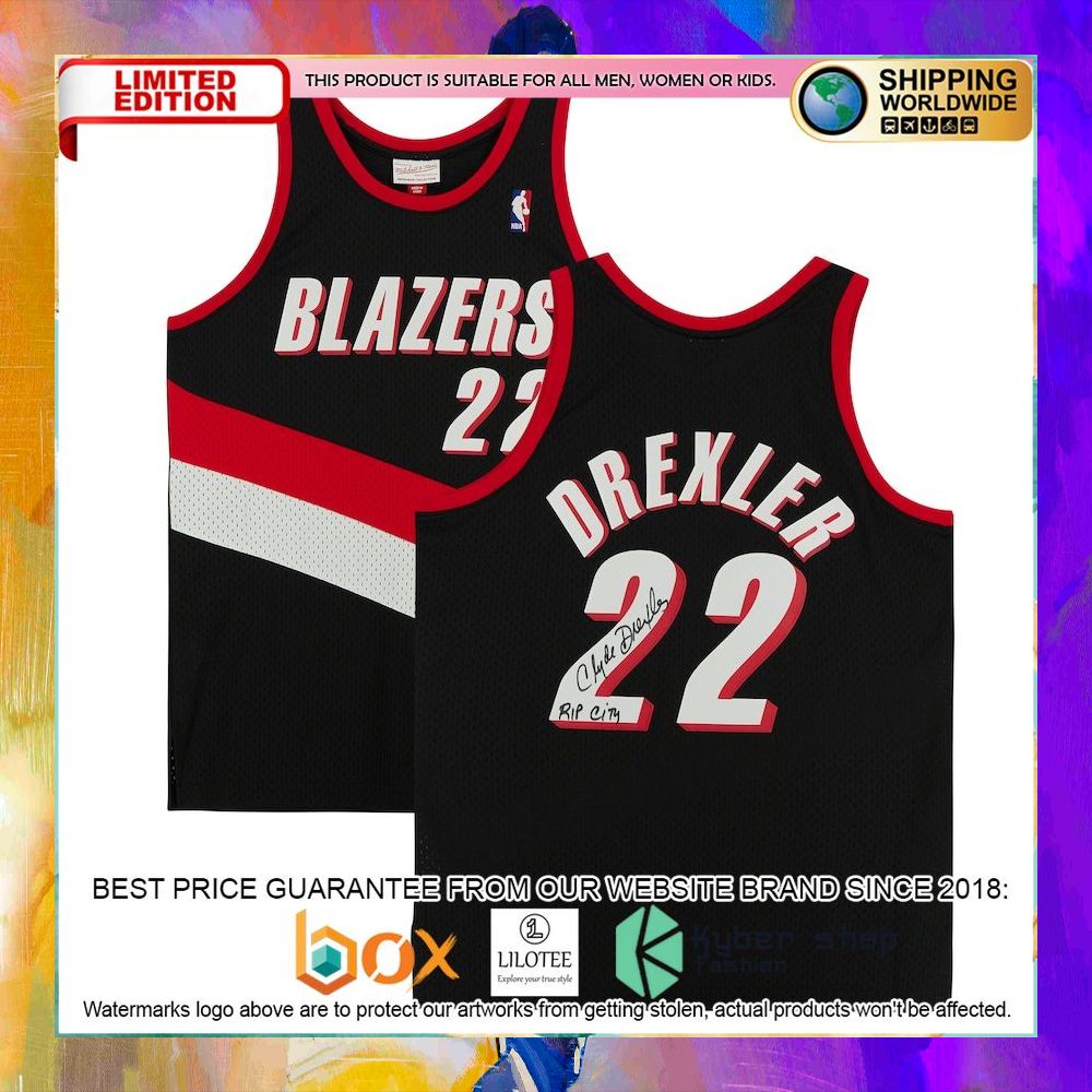 clyde drexler portland trail blazers black basketball jersey 1 309