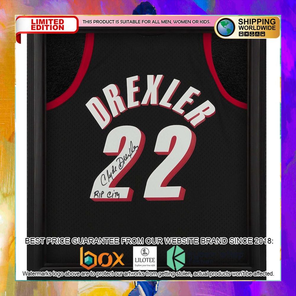 clyde drexler portland trail blazers framed black 1991 92 basketball jersey 1 670