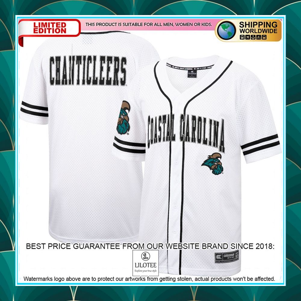 coastal carolina chanticleers white baseball jersey 1 522