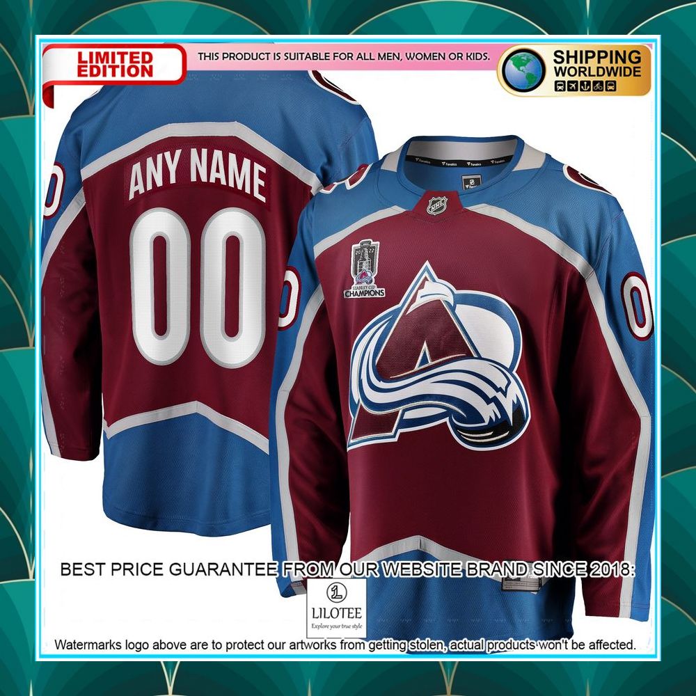 colorado avalanche home 2022 stanley cup champions custom burgundy hockey jersey 1 816