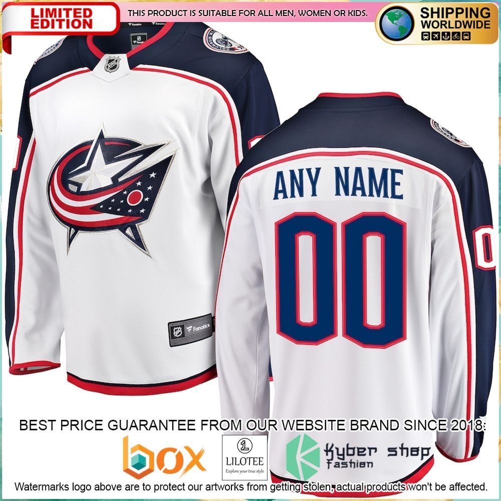 columbus blue jackets fanatics branded away custom white hockey jersey 1 493