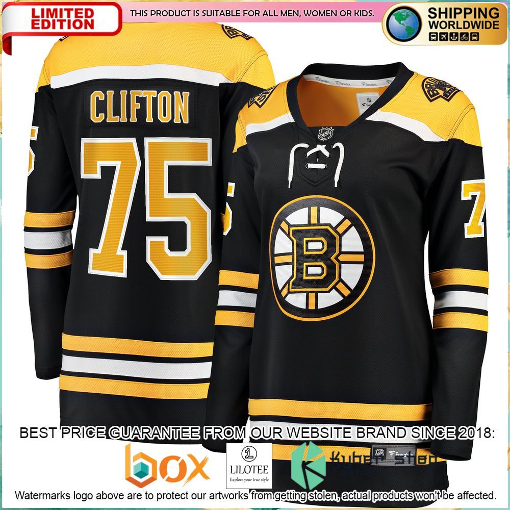connor clifton boston bruins womens home breakaway black hockey jersey 1 687