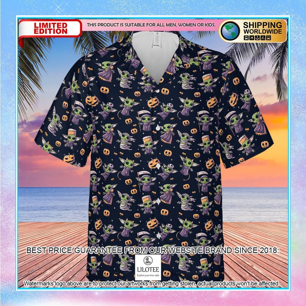 cute baby yoda halloween pattern hawaiian shirt 2 487