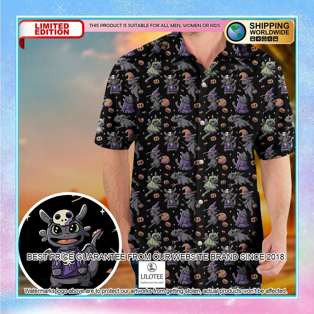 cute toothless halloween pattern hawaiian shirt 1 485