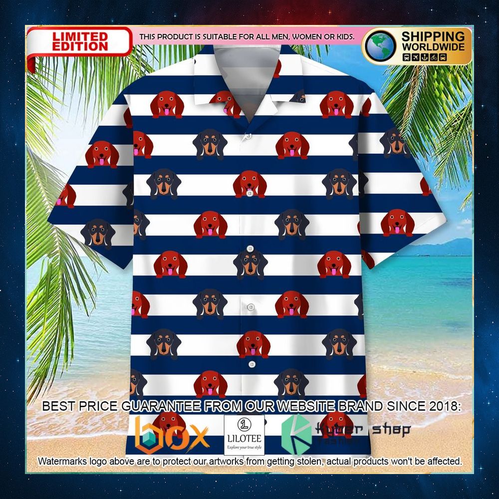 dachshund blue stripes hawaiian shirt 2 306
