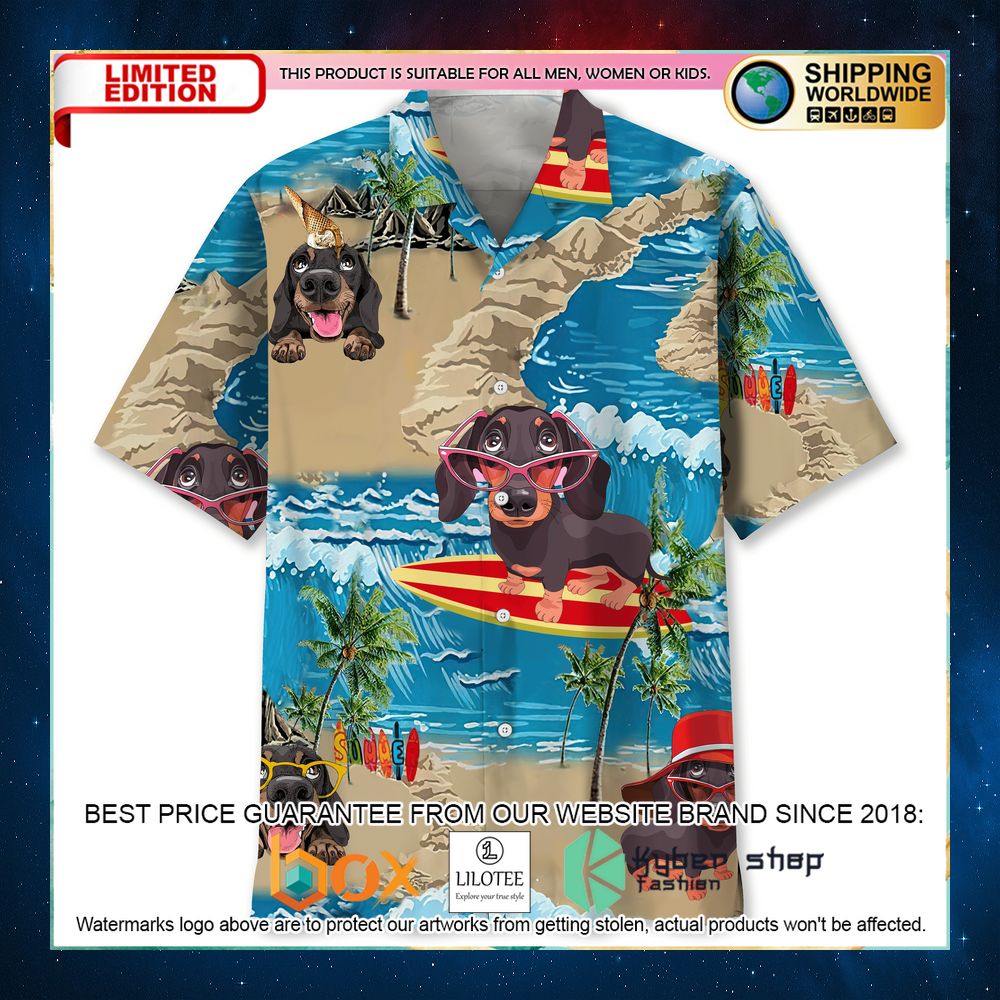 dachshund cute beach hawaiian shirt 1 100