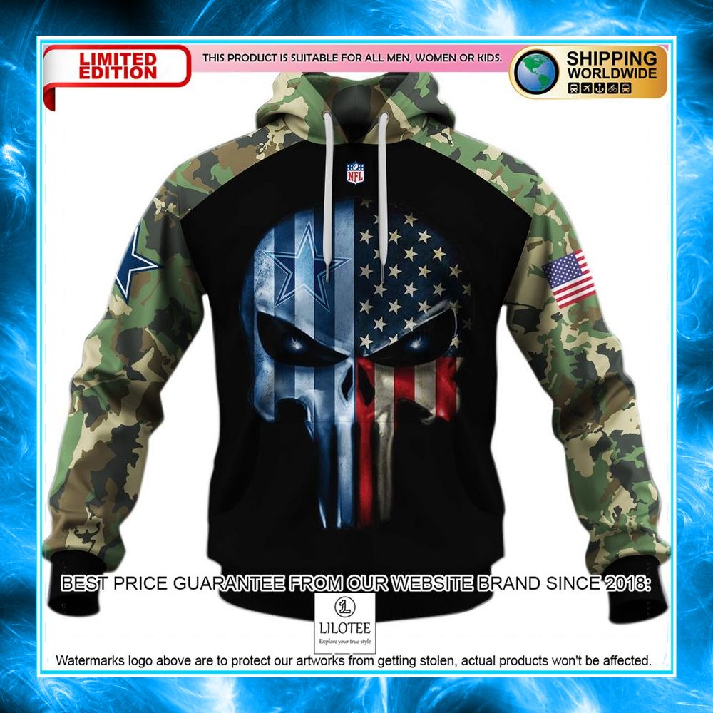 dallas cowboys army camouflage american flag punisher skull 3d shirt hoodie 1 909