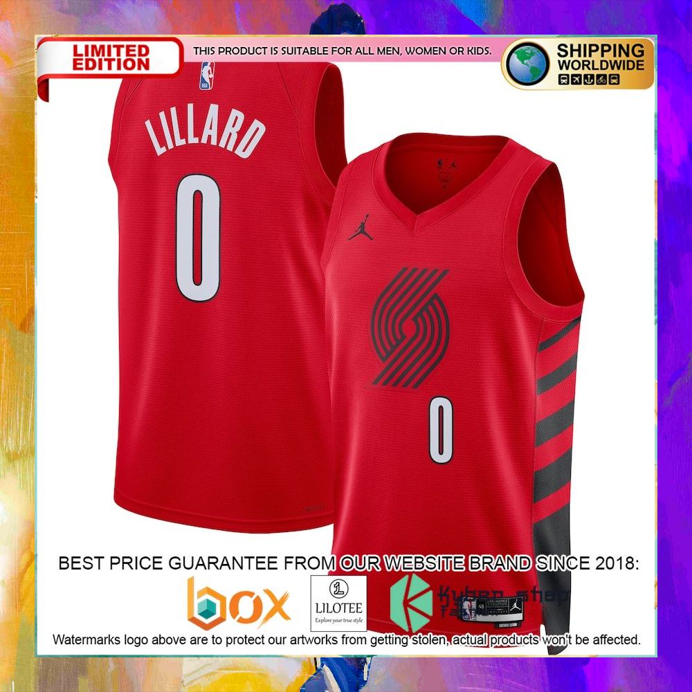 damian lillard portland trail blazers 2022 23 red basketball jersey 1 308