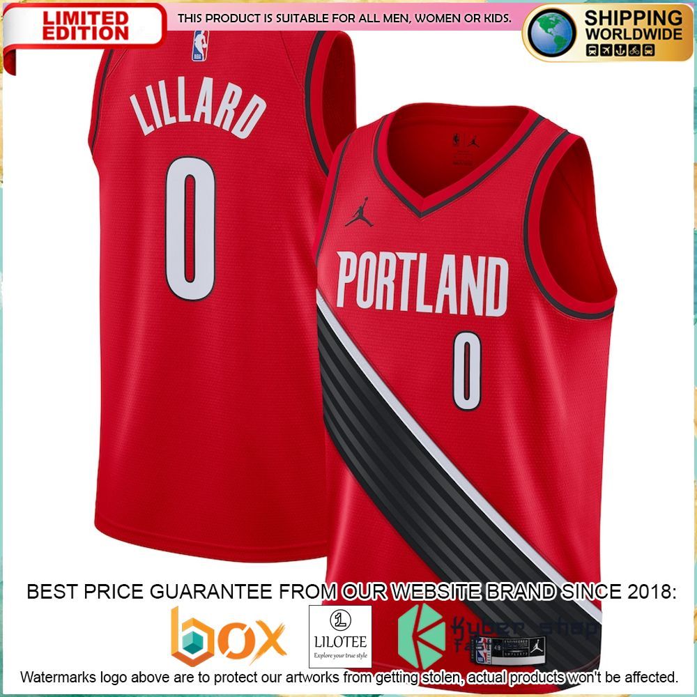 damian lillard portland trail blazers jordan brand 2020 21 red basketball jersey 1 181