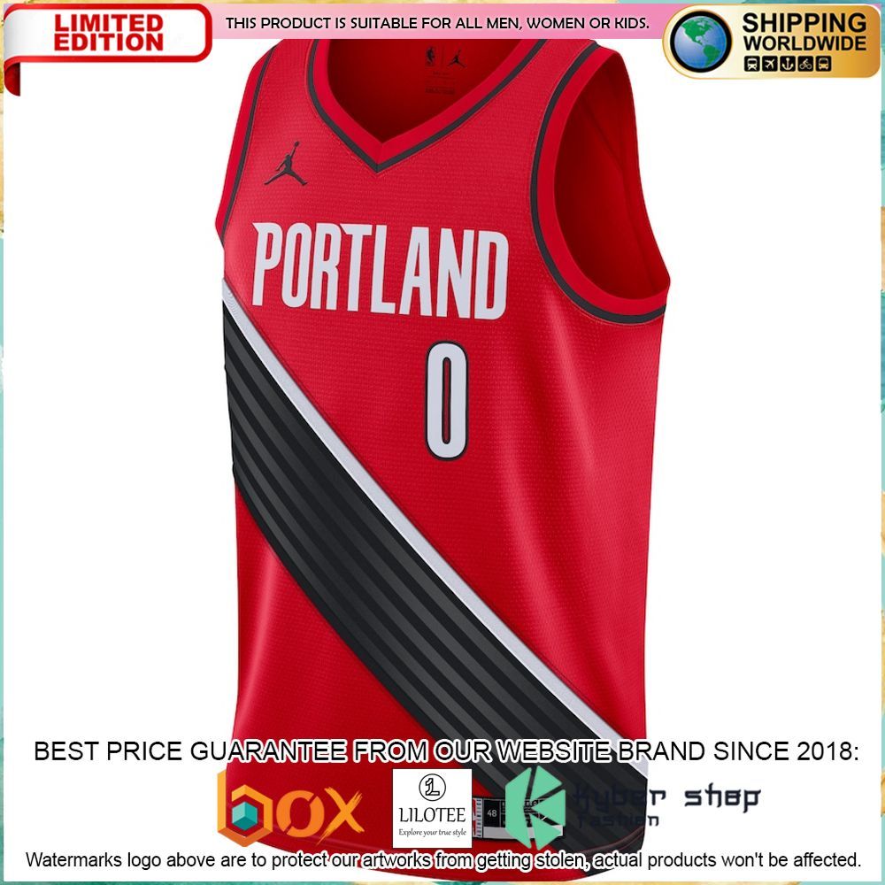 damian lillard portland trail blazers jordan brand 2020 21 red basketball jersey 2 264