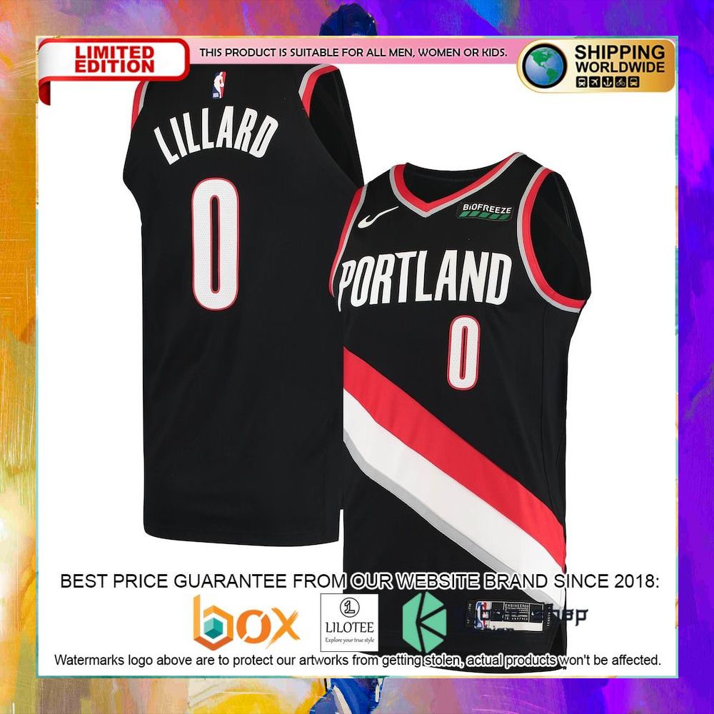 damian lillard portland trail blazers team 2020 21 black basketball jersey 1 701