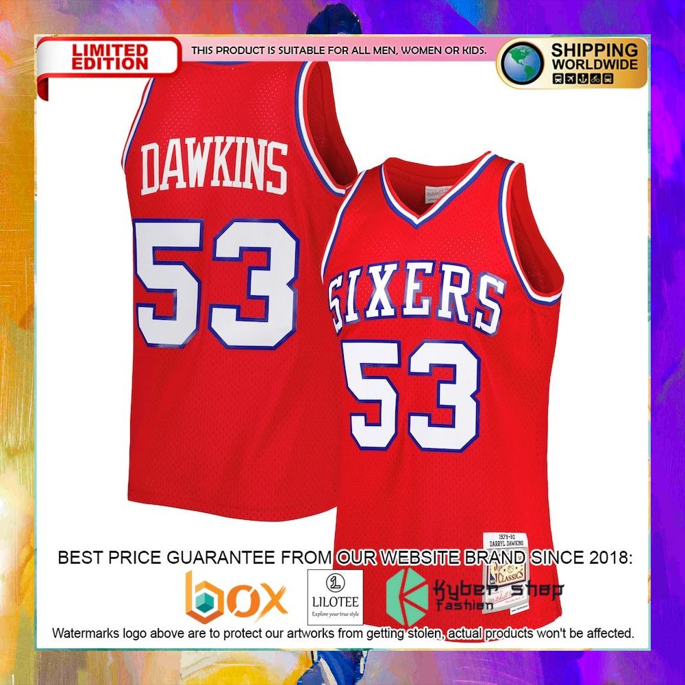 darryl dawkins philadelphia 76ers 1979 80 red basketball jersey 1 310