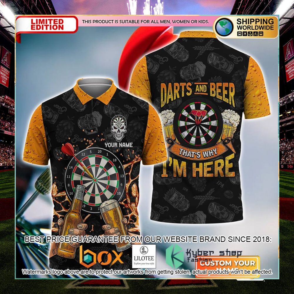 darts and beer thats why im here your name polo shirt 1 548