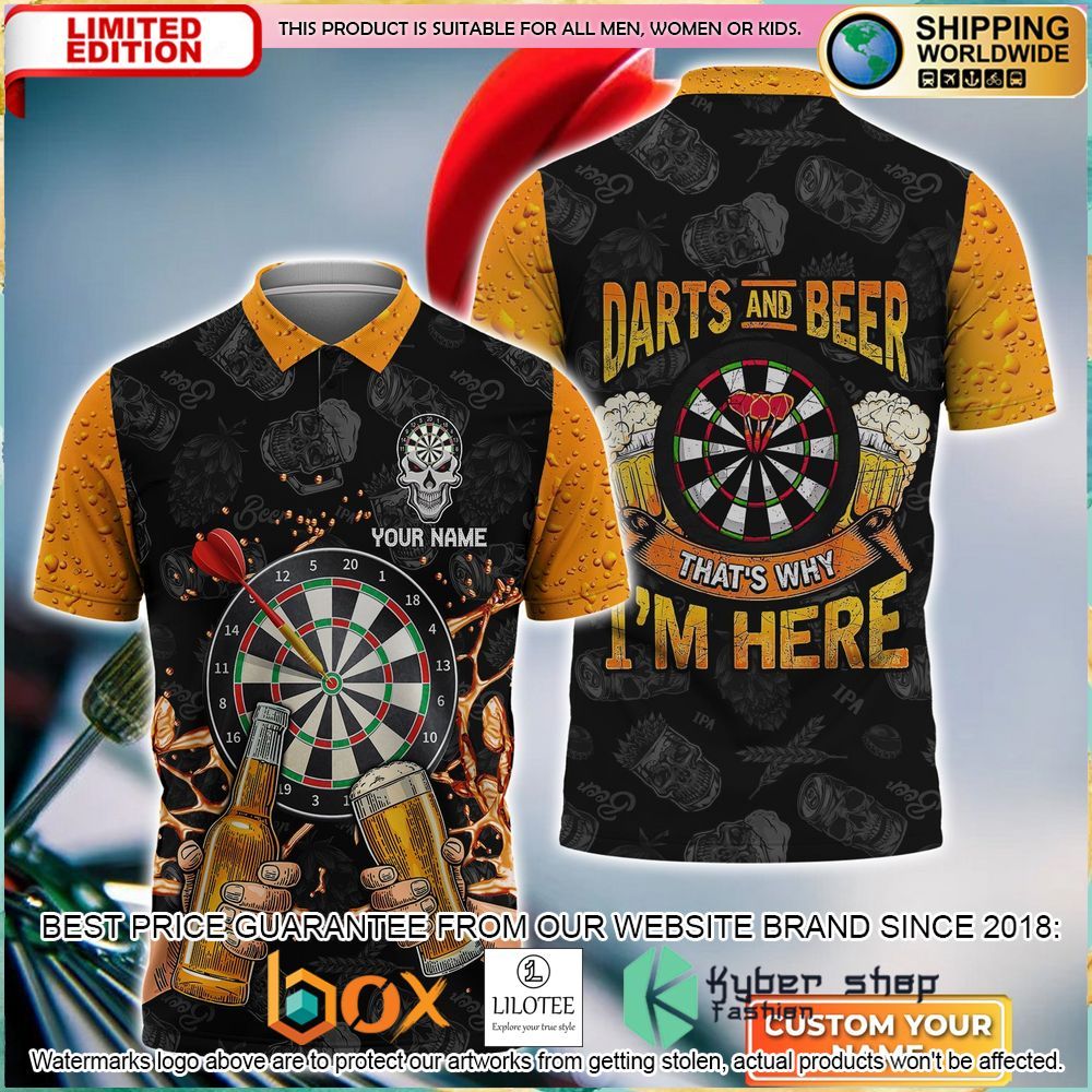 darts and beer thats why im here your name polo shirt 1 907