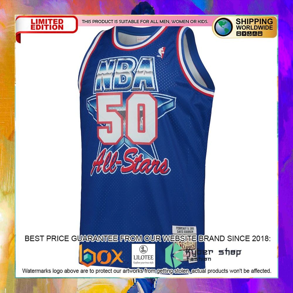 david robinson western conference 1992 nba all star game royal basketball jersey 2 144