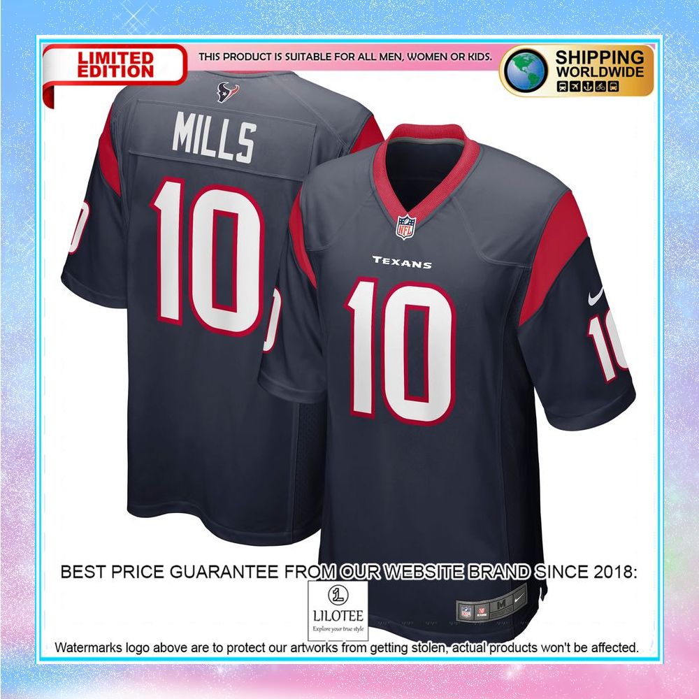 davis mills houston texans navy football jersey 1 816
