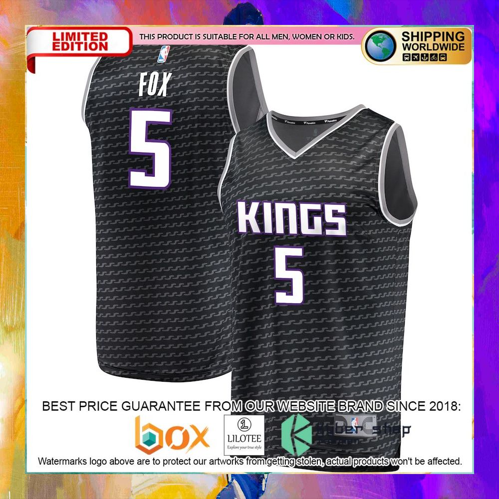 deaaron fox sacramento kings black basketball jersey 1 584
