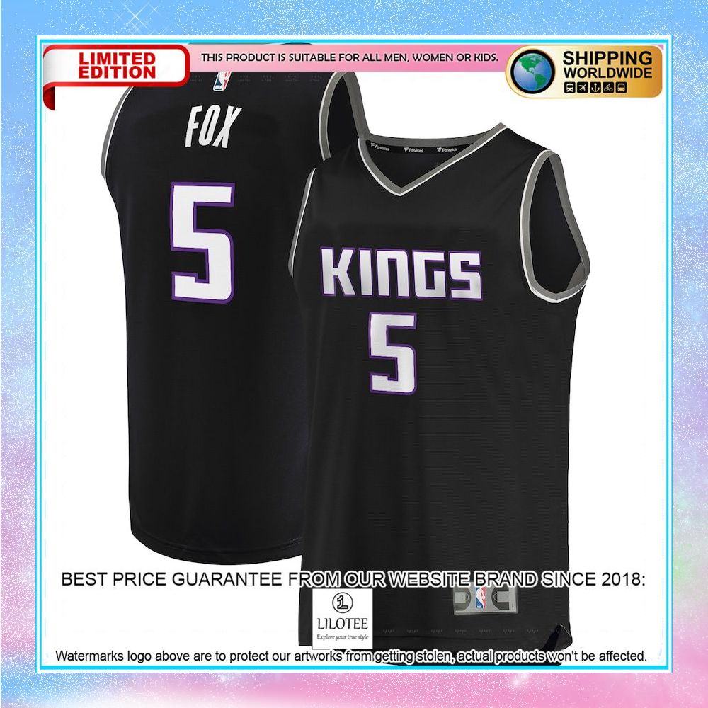 deaaron fox sacramento kings youth player black basketball jersey 1 539