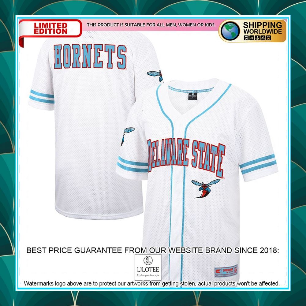delaware state hornets white royal baseball jersey 1 461