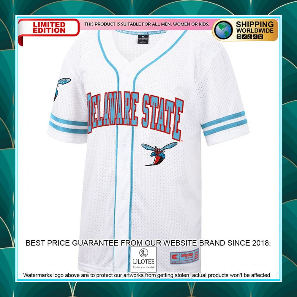 delaware state hornets white royal baseball jersey 2 466