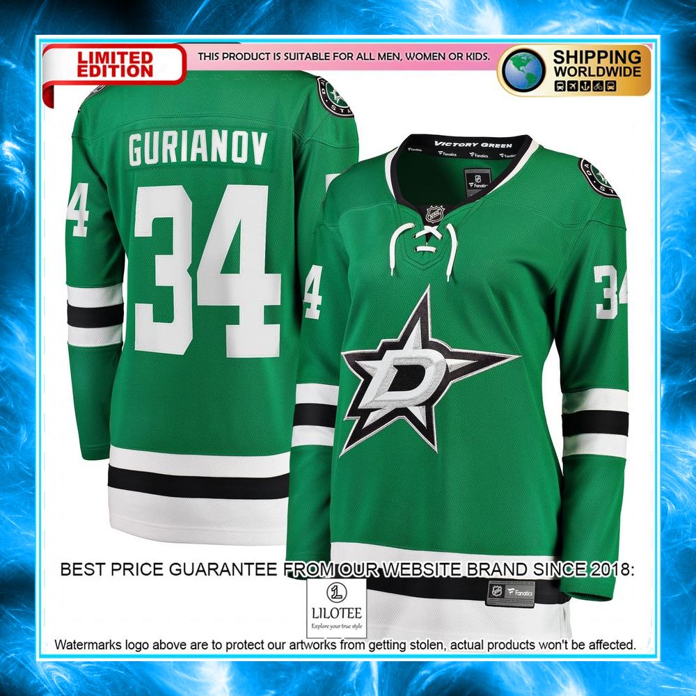 denis gurianov dallas stars womens kelly green hockey jersey 1 293