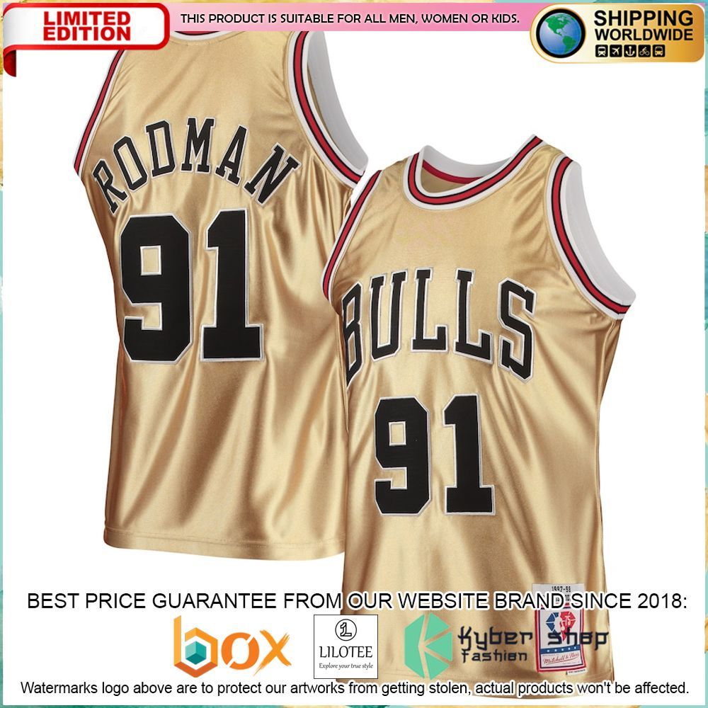 dennis rodman chicago bulls mitchell ness 75th anniversary 1997 98 gold basketball jersey 1 878