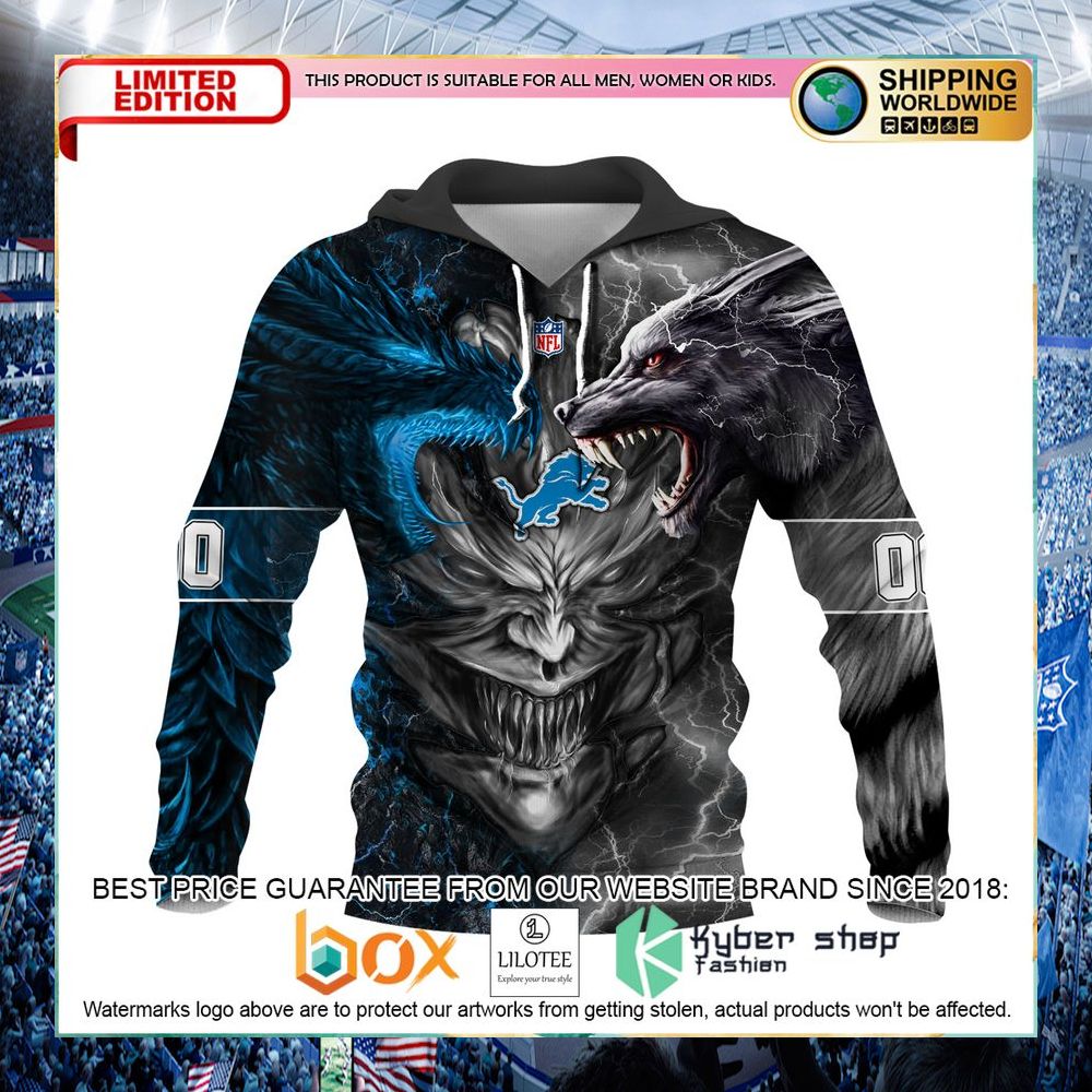 Detroit Lions Demon Face Dragon Wolf Personalized Hoodie, Pant - LIMITED EDITION 10 detroit lions demon face dragon wolf personalized hoodie pant 4 874