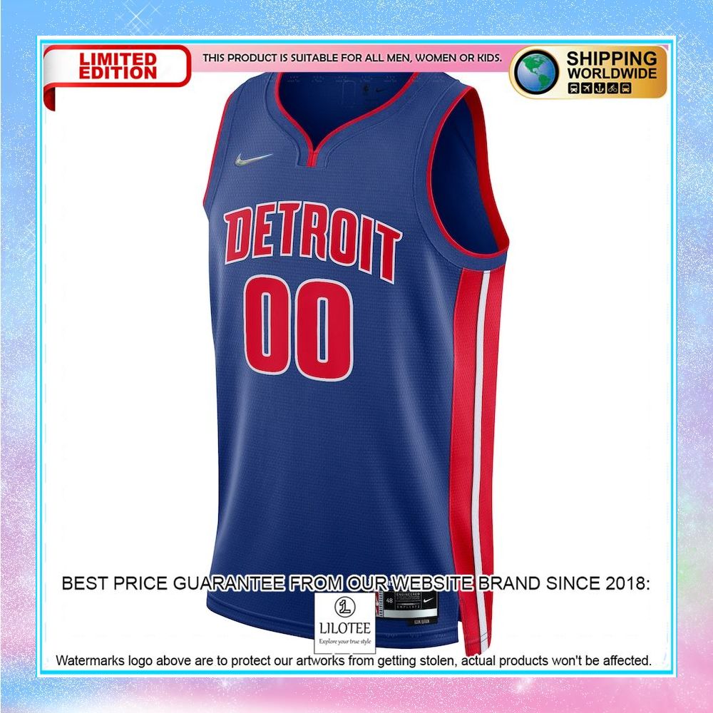 detroit pistons nike 2021 22 diamond custom blue basketball jersey 2 612