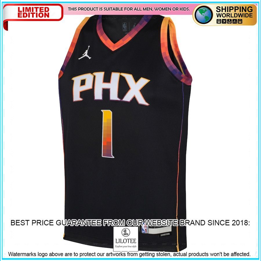 devin booker phoenix suns jordan brand youth 2022 23 black basketball jersey 2 750