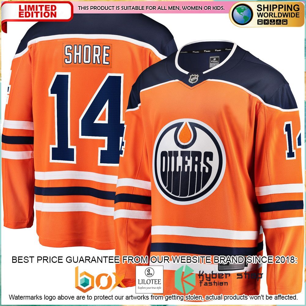 devin shore edmonton oilers home breakaway orange hockey jersey 1 746