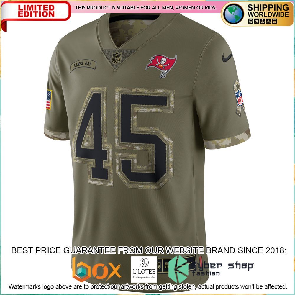 devin white tampa bay buccaneers nike 2022 salute to service olive football jersey 2 157