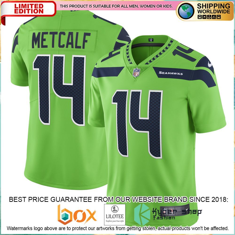 dk metcalf seattle seahawks nike vapor neon green football jersey 1 504