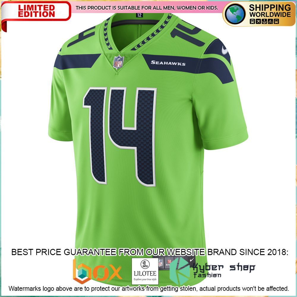dk metcalf seattle seahawks nike vapor neon green football jersey 2 705