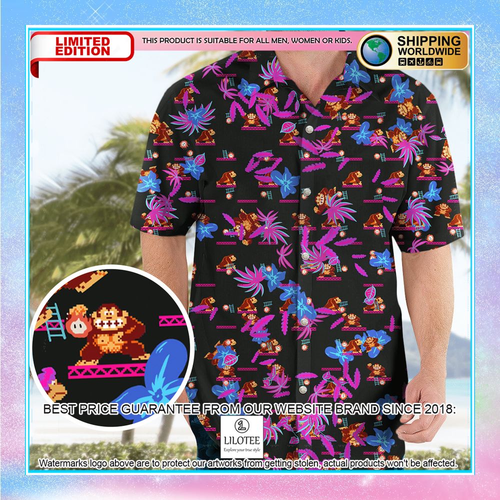 donkey kong pattern nintendo video games hawaiian shirt 1 415