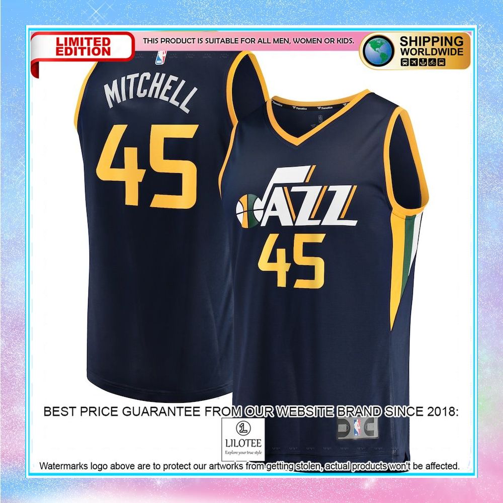 donovan mitchell utah jazz youth player navy basketball jersey 1 614