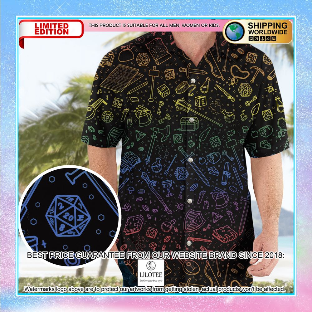 dungeons and dragons tabletop rpg pattern hawaiian shirt 1 945