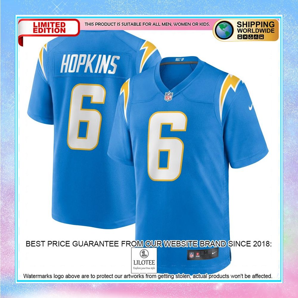 dustin hopkins los angeles chargers powder blue football jersey 1 539