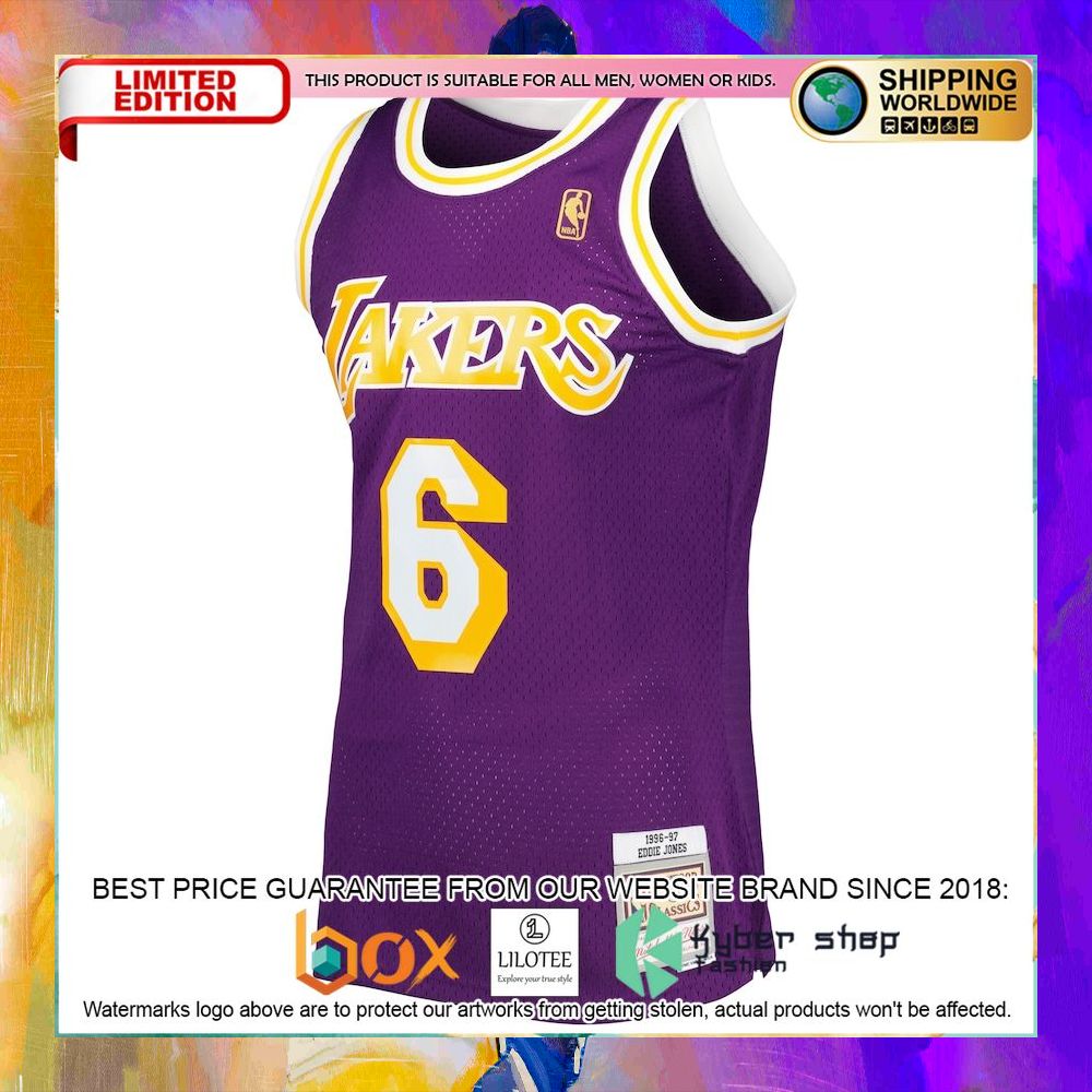eddie jones los angeles lakers 1996 97 purple basketball jersey 2 218